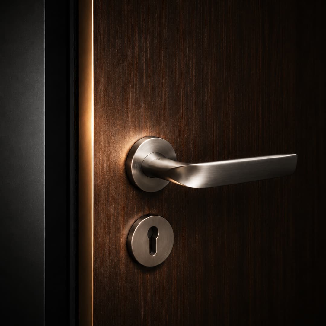 Close-up of a bronze door handle